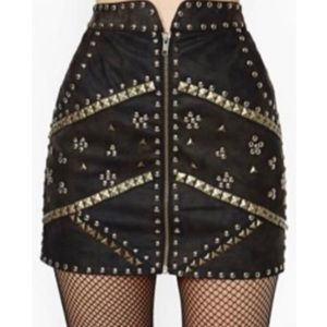 Ladakh (Free People) Black Mini Skirt Brass Studs